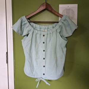 Madewell Texture & Thread Off-the-Shoulder Top in Farraway Sky Blue